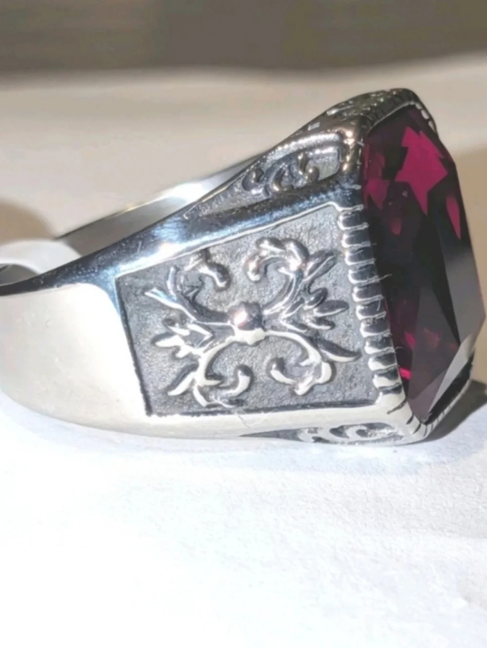Retro Viking 5ct Lab Created Ruby Gemstone Mens Ring 14k Silver Plated Sz 11